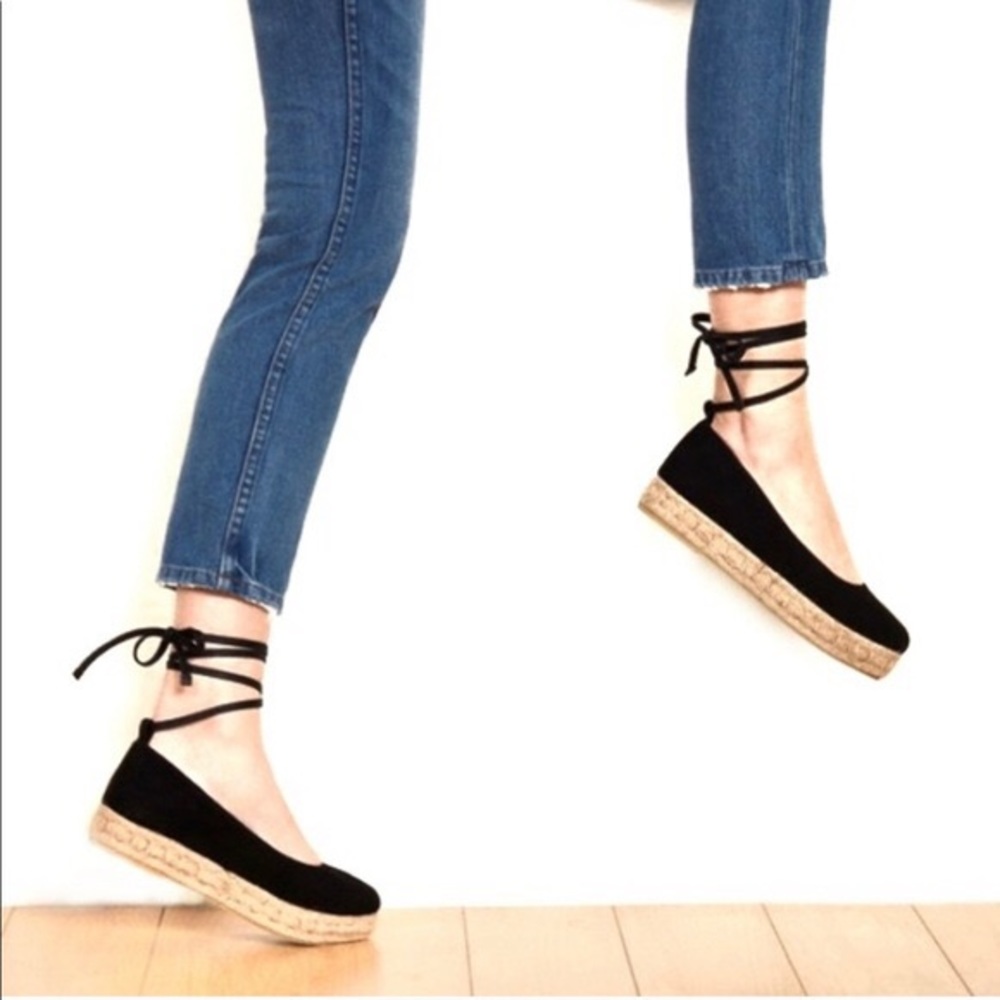 Reformation Joan Ballet Suede Black Espadrille 40/9.5